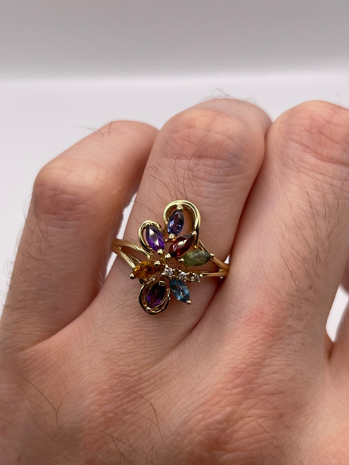 9ct gold multi gemstone and diamond ring