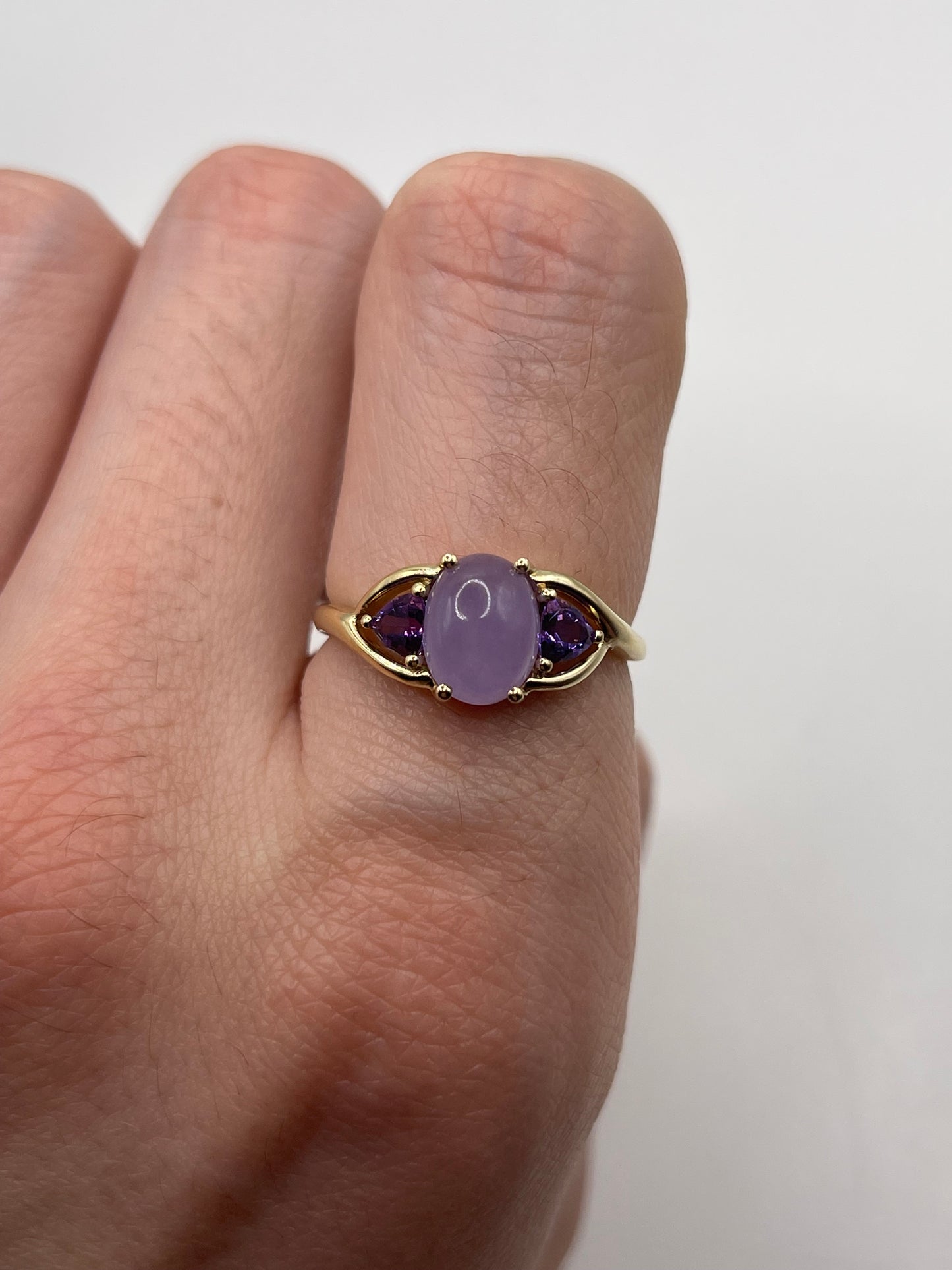 9ct gold jade and amethyst ring