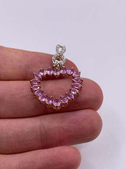 9ct gold pink sapphire and diamond pendant