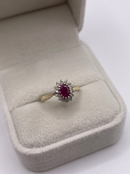 9ct gold ruby and diamond ring