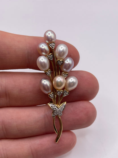 9ct gold pearl and diamond brooch