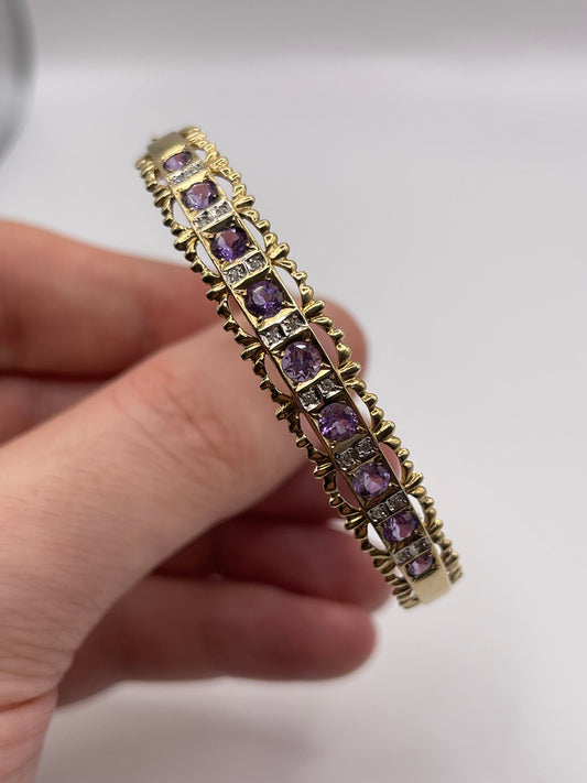 9ct gold amethyst and diamond bangle