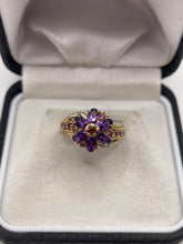 Load image into Gallery viewer, 9ct gold amethyst, topaz and diamond ring
