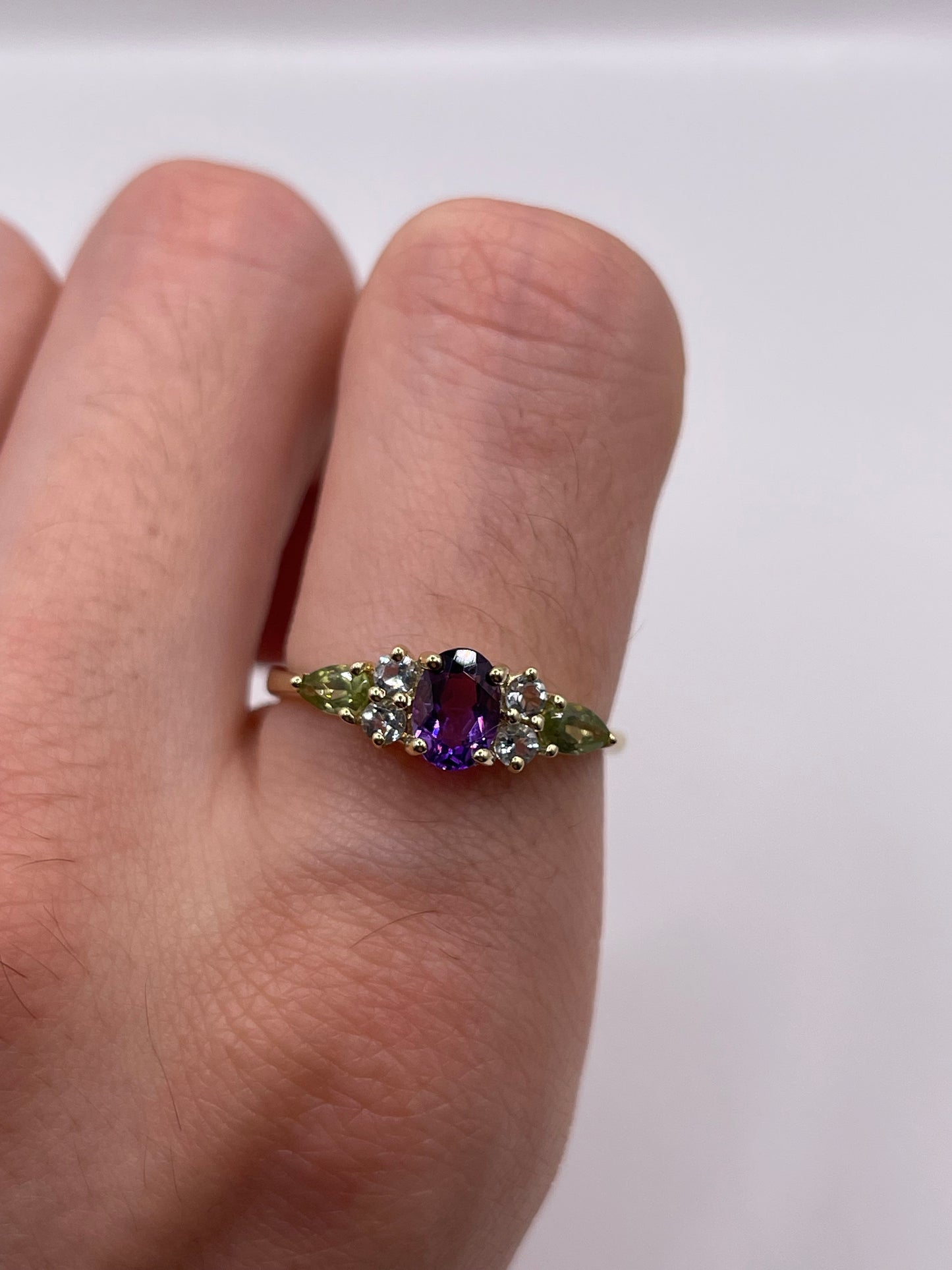 9ct gold amethyst, topaz and peridot ring