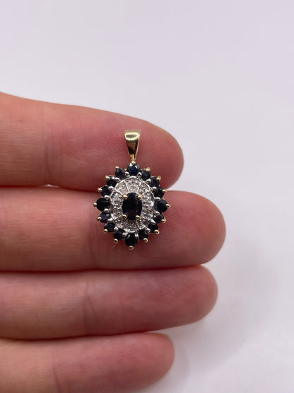 9ct gold sapphire and diamond pendant