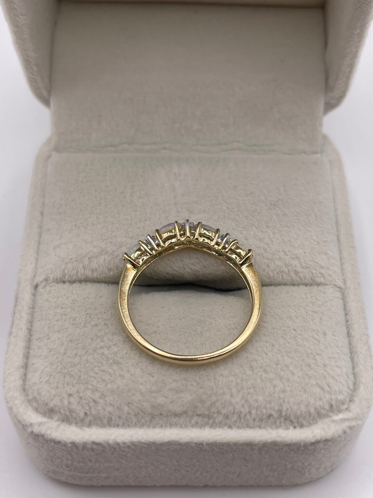 9ct gold opal and diamond wishbone ring