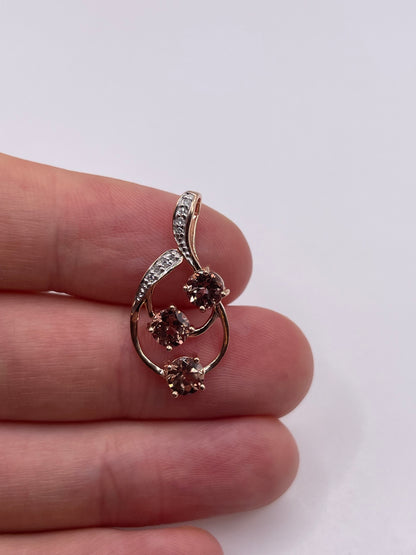 9ct rose gold quartz and diamond pendant