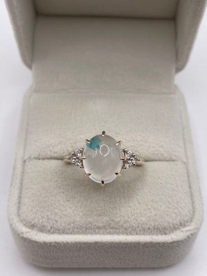 9ct gold cabochon gemstone and zircon ring