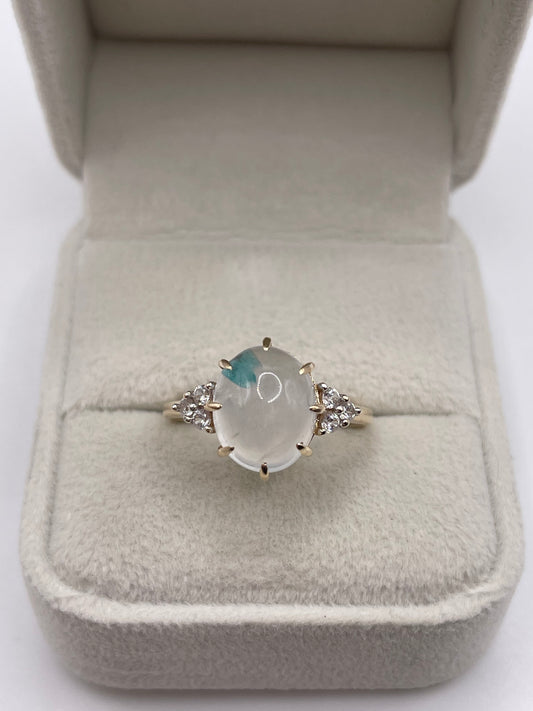 9ct gold cabochon gemstone and zircon ring
