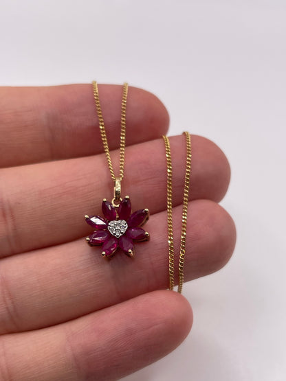 9ct gold ruby and diamond necklace