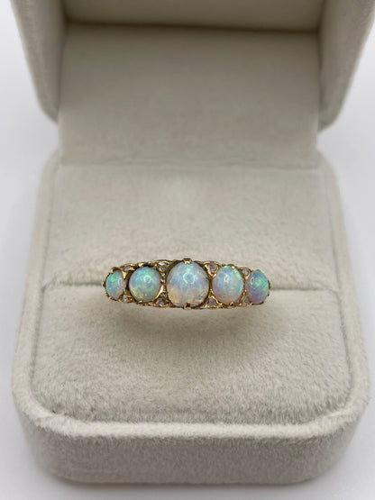 Antique 18ct gold opal and diamond ring