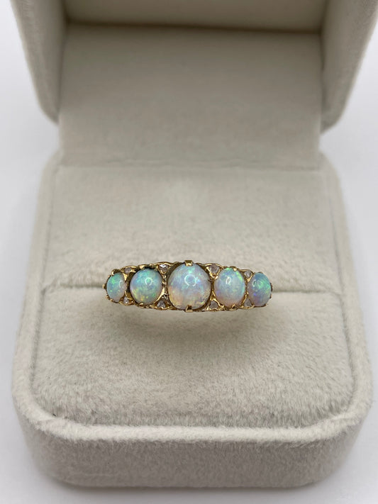 Antique 18ct gold opal and diamond ring