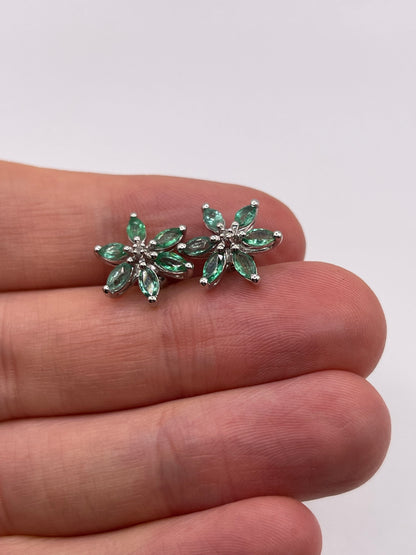 9ct white gold emerald and diamond earrings