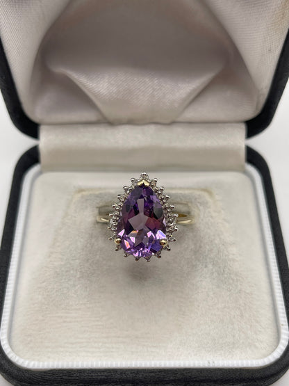 9ct gold amethyst and diamond ring