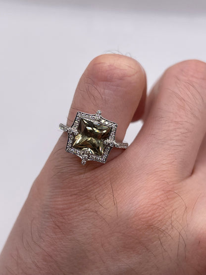 18ct white gold csarite and diamond ring