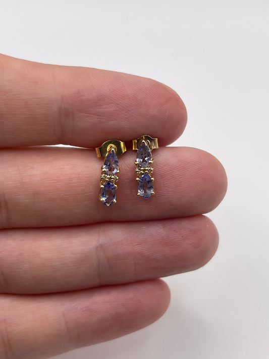 9ct gold tanzanite and diamond earrings