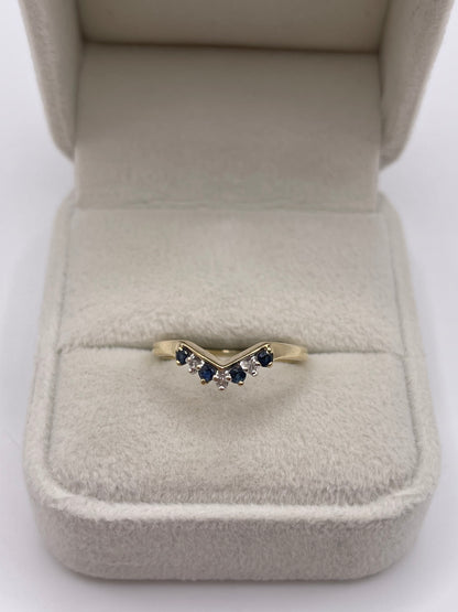 9ct gold sapphire and diamond wishbone ring