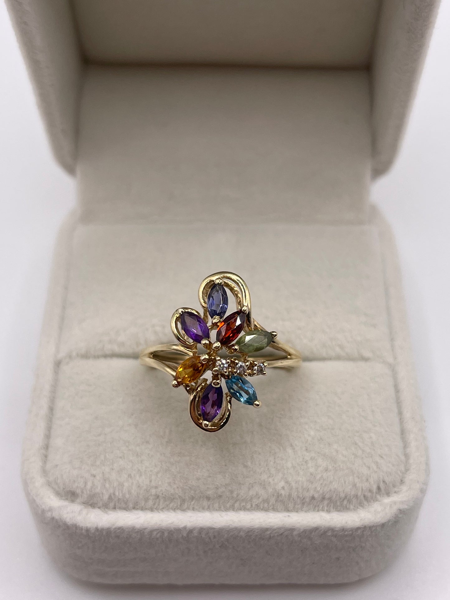 9ct gold multi gemstone and diamond ring