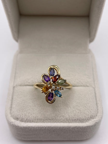 9ct gold multi gemstone and diamond ring