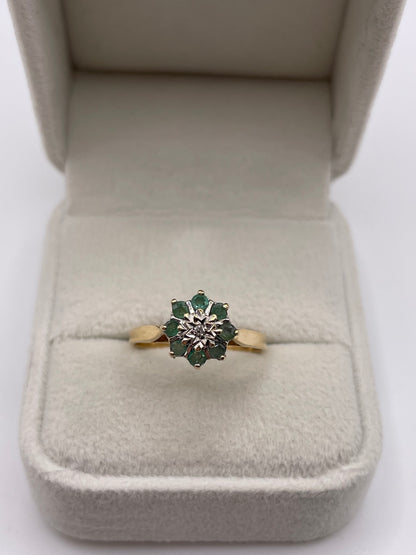 9ct gold emerald and diamond ring