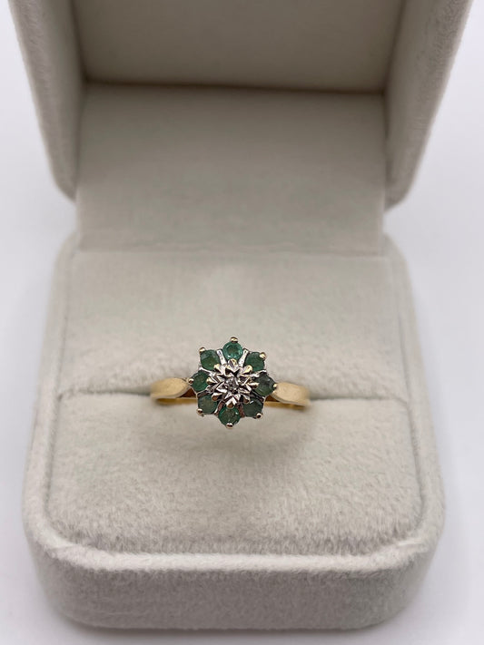 9ct gold emerald and diamond ring