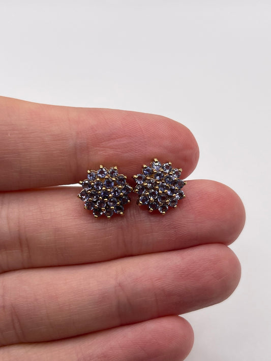 9ct gold tanzanite cluster earrings