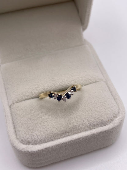 9ct gold sapphire and diamond wishbone ring