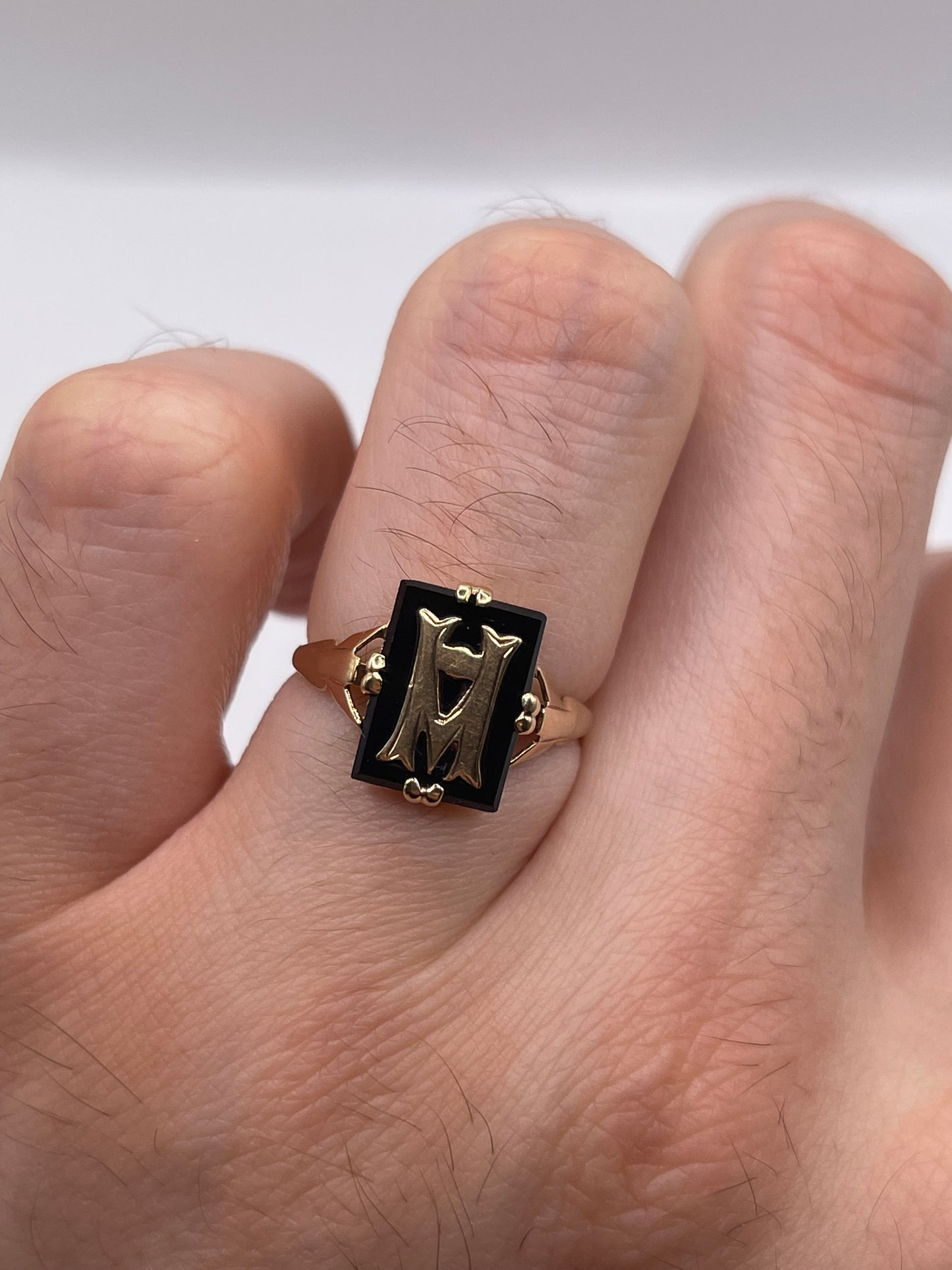 9ct gold onyx initial ring