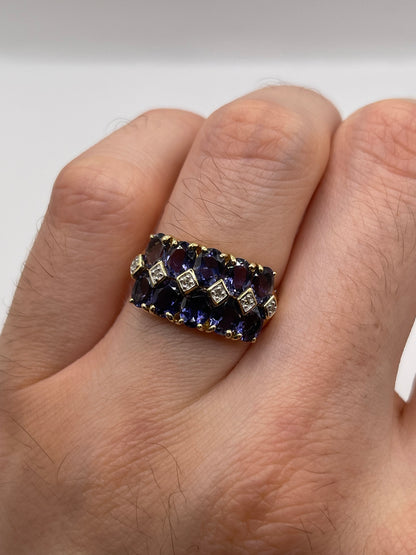 9ct gold iolite and diamond ring