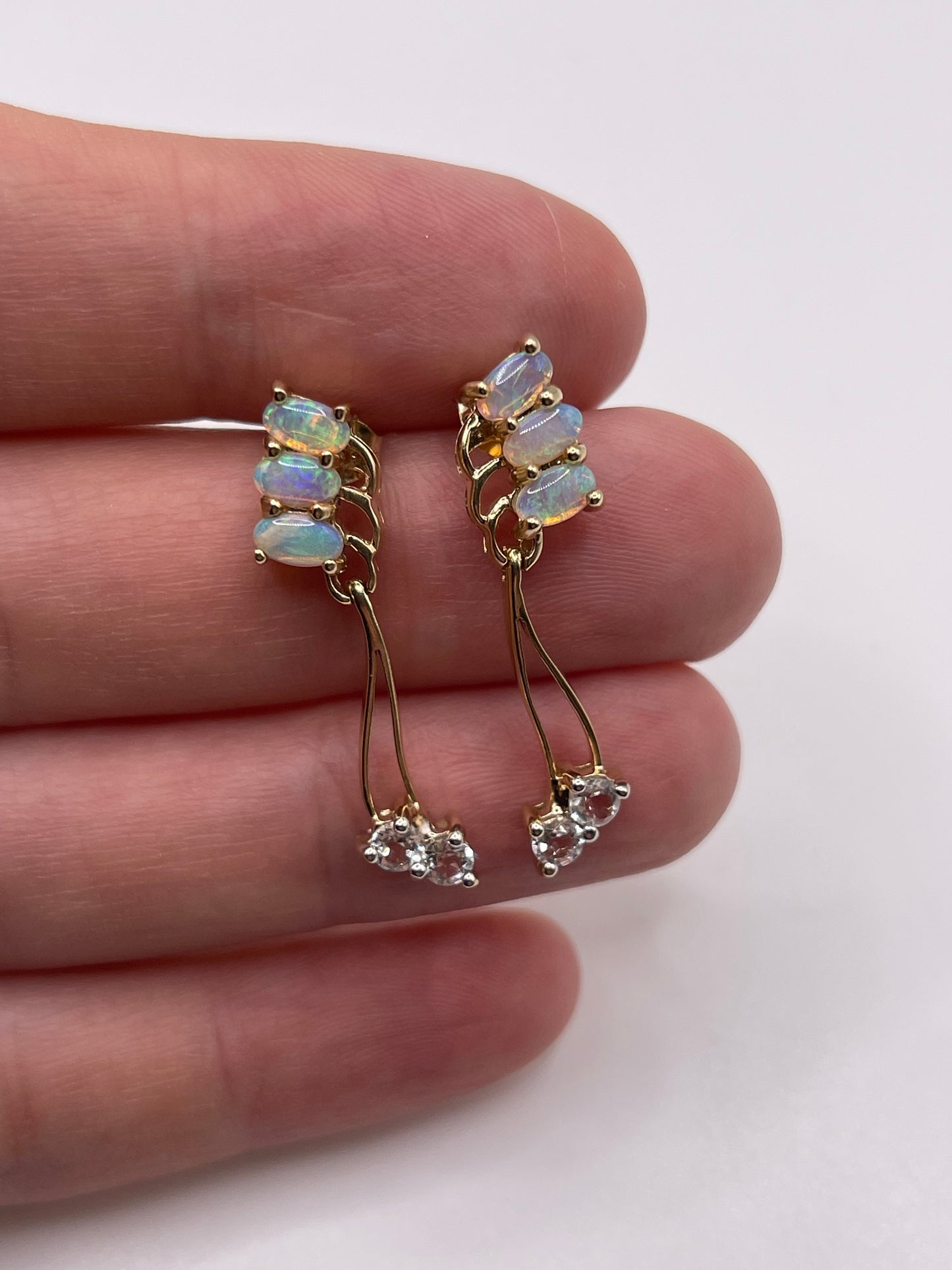 9ct gold opal and white topaz earrings