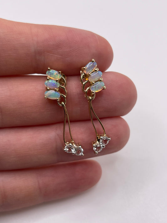 9ct gold opal and white topaz earrings