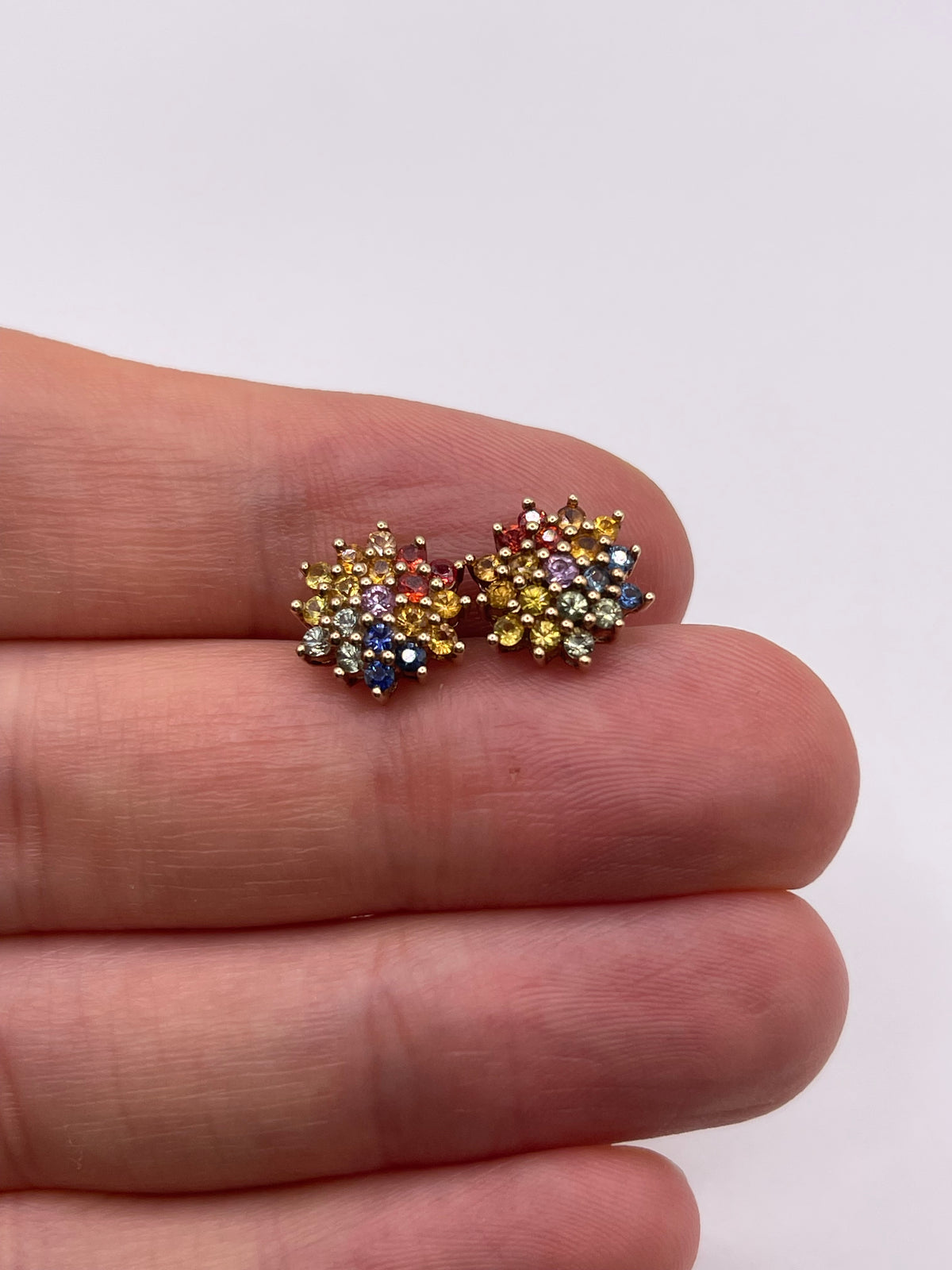 9ct gold multi coloured sapphire earrings