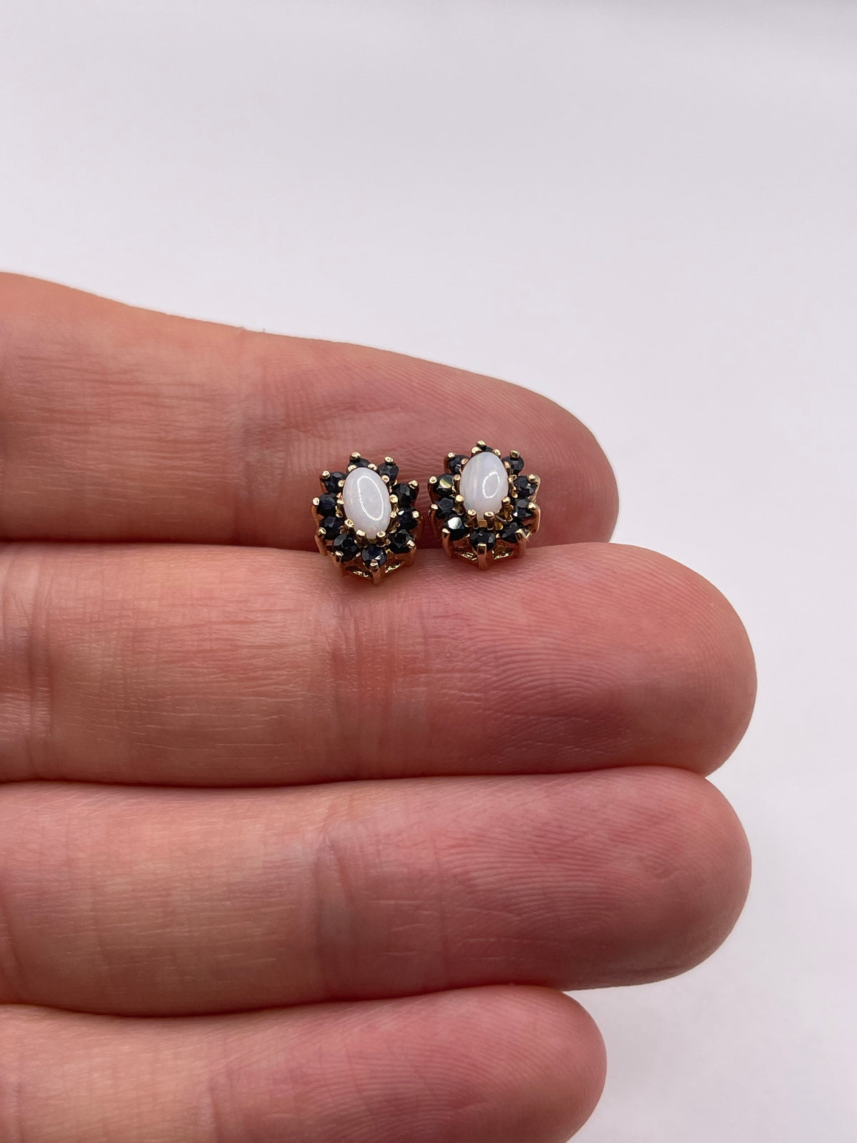 9ct gold opal and sapphire earrings