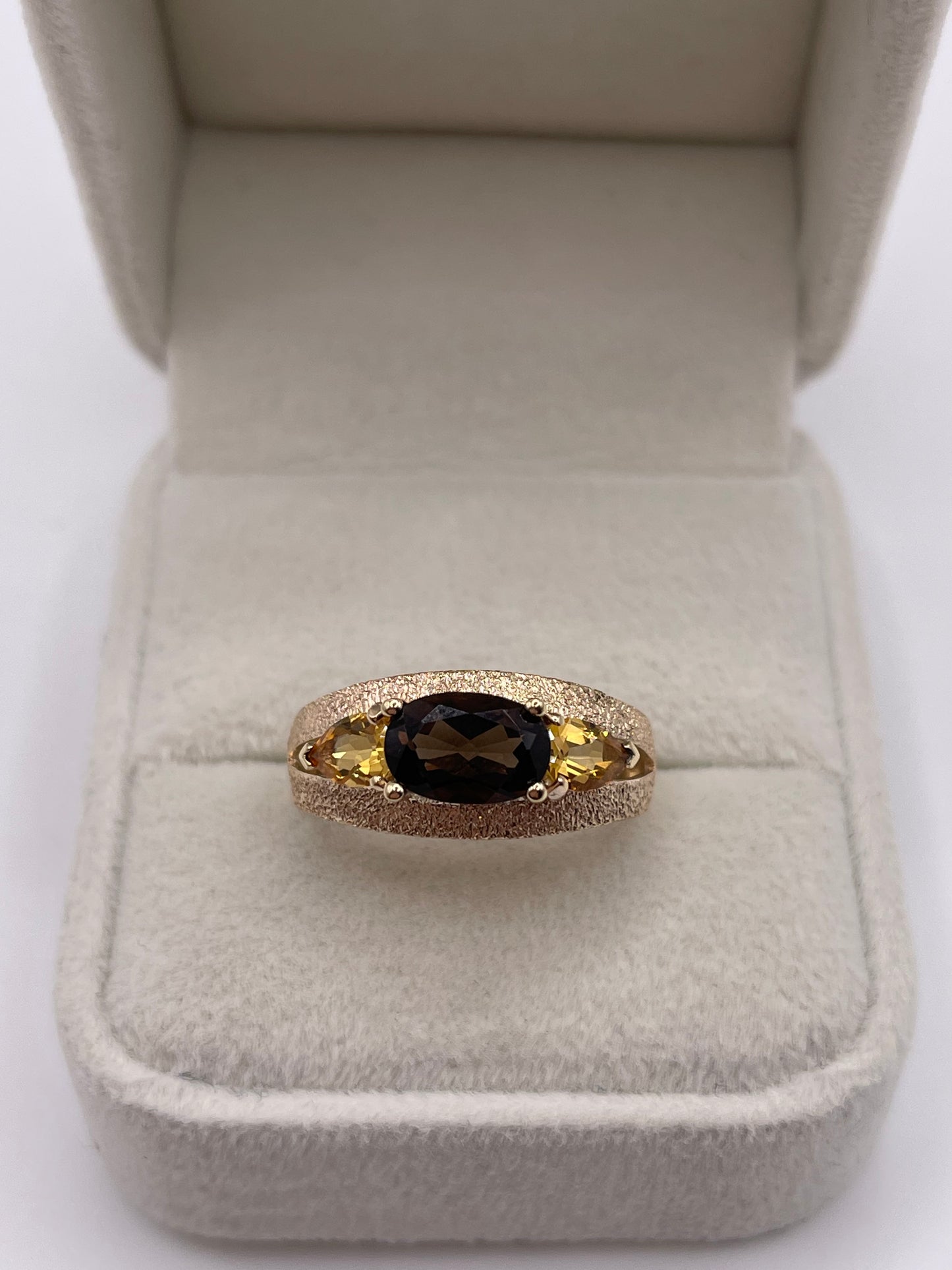 9ct gold Smokey quartz and citrine ring