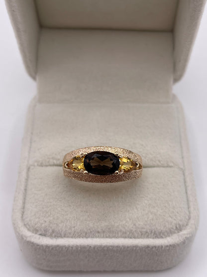 9ct gold Smokey quartz and citrine ring