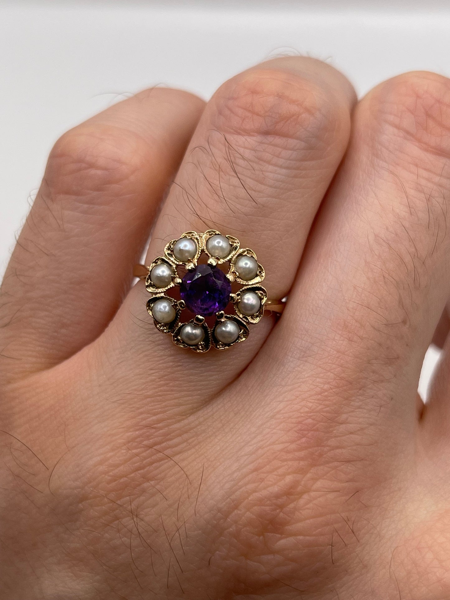 9ct gold amethyst and pearl ring