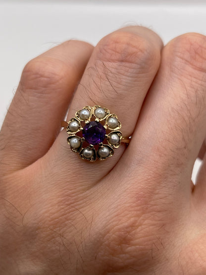 9ct gold amethyst and pearl ring