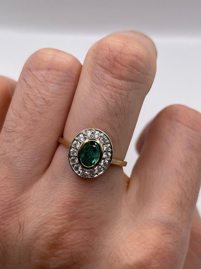9ct gold emerald and zircon ring