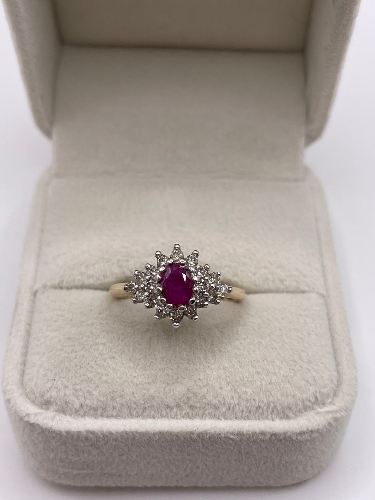 9ct gold ruby and diamond ring