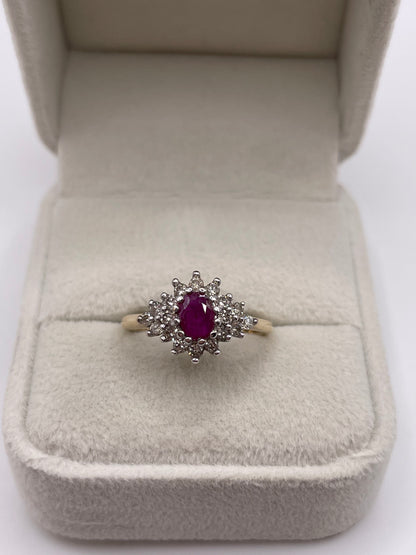 9ct gold ruby and diamond ring