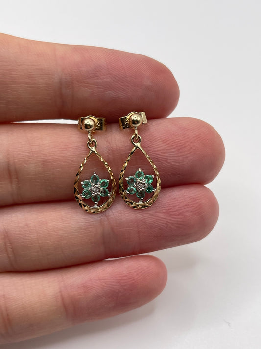 9ct gold emerald and diamond earrings