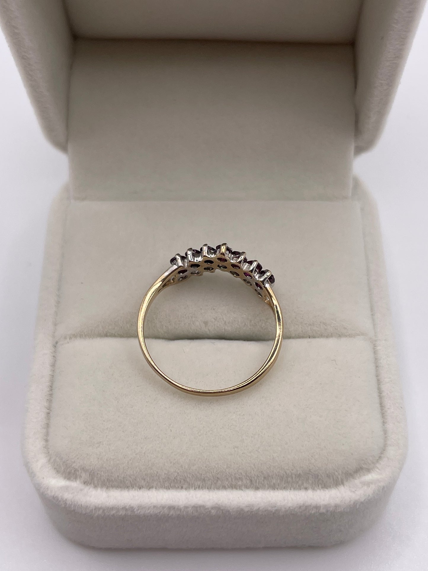 9ct gold ruby and cz wishbone ring