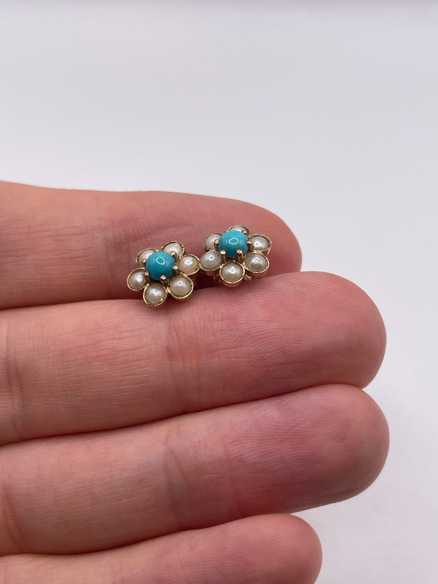 9ct gold pearl and turquoise earrings