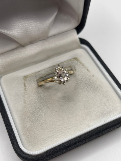 9ct gold pale morganite and zircon ring