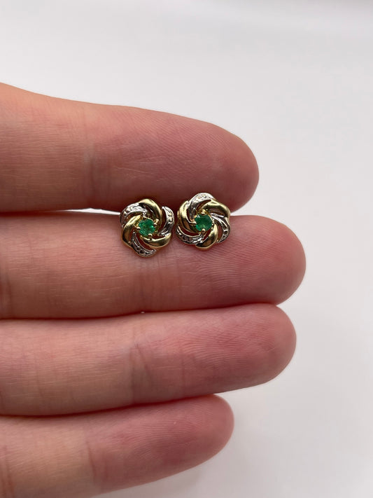 9ct gold emerald and diamond earrings