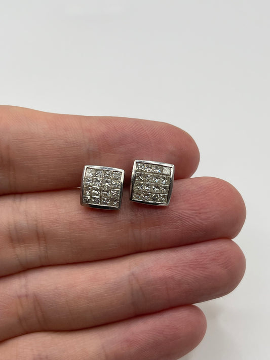 18ct white gold diamond cluster earrings
