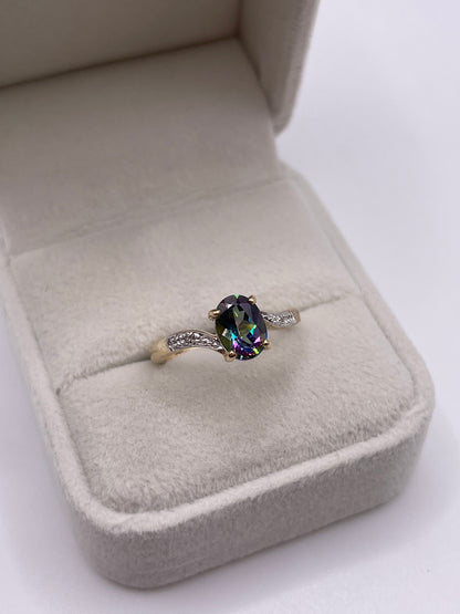 9ct gold mystic topaz and diamond ring