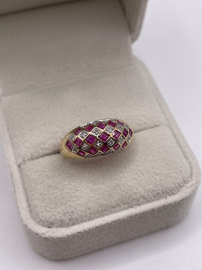 9ct gold ruby and diamond cluster ring