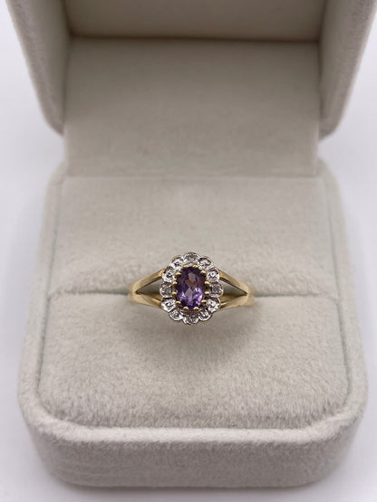 9ct gold amethyst and diamond ring