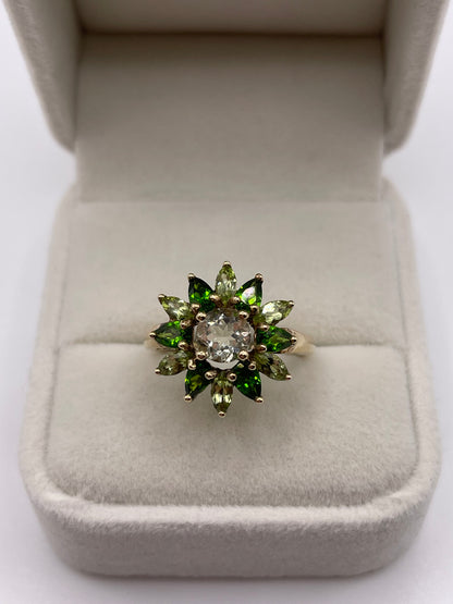 9ct gold multi gemstone cluster ring